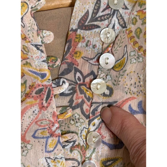 Fab’rik Women’s Beige Floral Crop Top Button Front Long Sleeve Size M - Picture 11 of 13